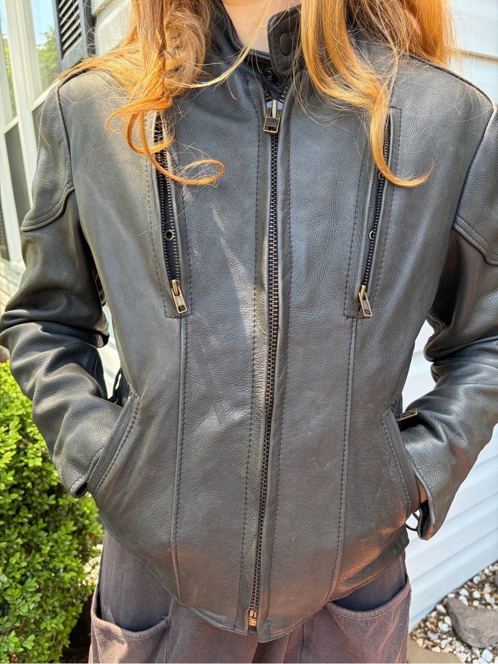 Classic Black Leather Zip-Up Riding Jacket Women's